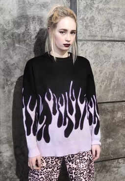 Flame knitted sweatshirt purple fire knitwear y2k jumper
