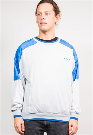 ADIDAS 90'S VINTAGE GREY CREW NECK SWEATSHIRT JUMPER