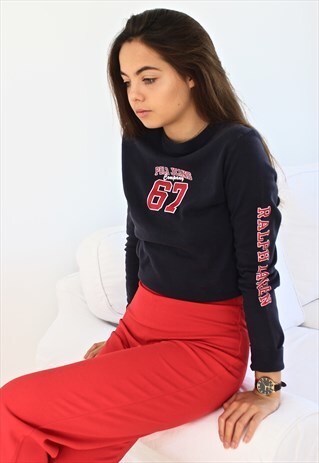 90'S RETRO NAVY AND RED LONG-SLEEVED TOP
