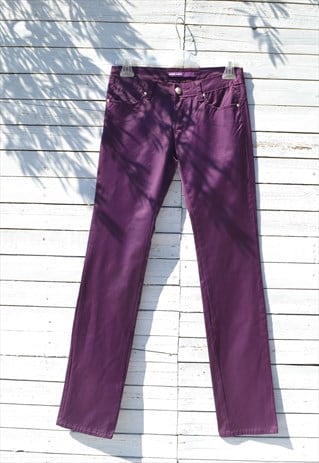 Deadstock shiny purple stretch mid rise jeans.