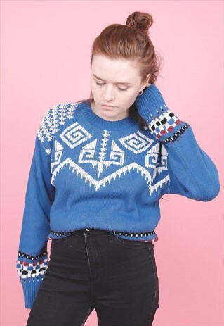 VINTAGE BLUE PATTERNED JUMPER /R6314