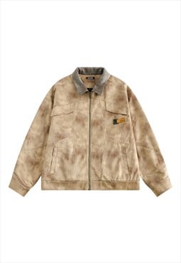 Faux leather aviator jacket tie-dye varsity bleached bomber