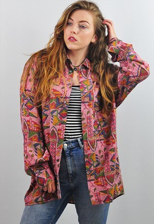 VINTAGE ABSTRACT OVERSIZE FESTIVAL PATTERNED BOYFRIEND SHIRT