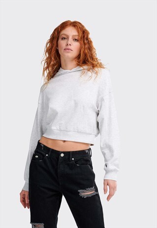ALCOTT LIGHT GREY CROPPED BASIC HOODIE