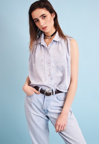 90'S RETRO FLORAL PATTERN SHIMMER MINIMALIST CROP TOP BLOUSE