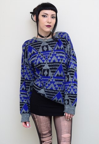 VINTAGE 90'S RETRO ABSTRACT PATTERNED COZY WINTER JUMPER