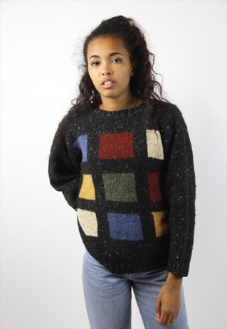 VINTAGE SQUARE PATTERNED WOOL JUMPER