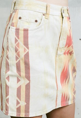 VINTAGE 90S AZTEC PRINT DENIM MINI SKIRT