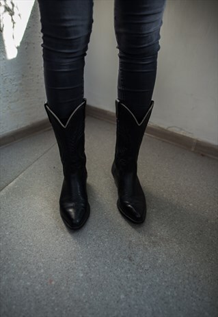 VINTAGE 70'S BLACK LEATHER WESTERN BOOTS