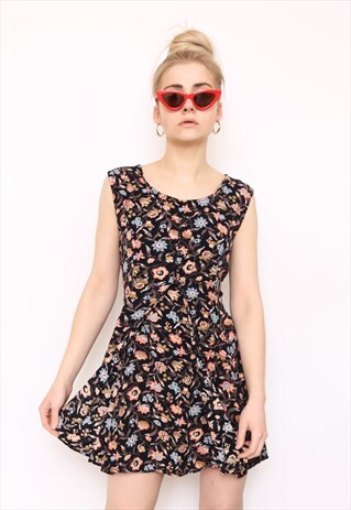 VINTAGE 90S DARK FLORAL PRINT MINI DRESS