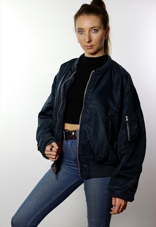 VINTAGE OVERSIZE BOMBER / PILOT JACKET NAVY BLUE WOMEN