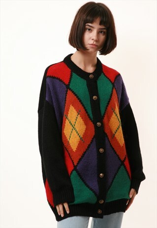 80S VINTAGE OVERSIZED MULTI WOOL KNITWEAR JUMPER 1095