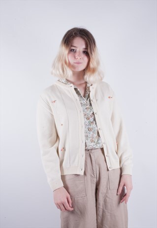 VINTAGE 80'S FLORAL EMBELLISHED CARDIGAN