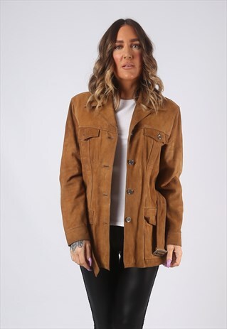 SUEDE LEATHER FITTED JACKET SHORT MID VINTAGE UK 10 (CKBV)