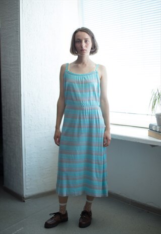 VINTAGE 80'S STRIPED TURQUOISE SLEEVELESS MAXI DRESS