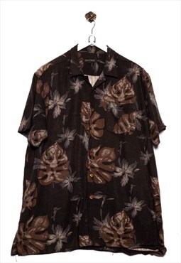 Vintage Britches Hawaiian Shirt Tropical Plants Pattern Blac