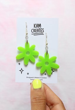 Flower power single drop earrings in lime green. 