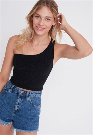ONE SHOULDER TOP - BLACK