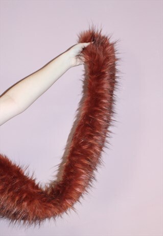 80S VINTAGE BROWN LONG RUSSET FAUX FUR STOLE SCARF