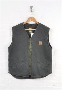 Vintage Workwear Utility Vest Gilet Sherpa Lined Grey XL