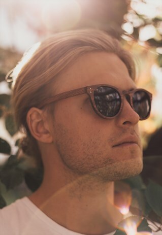 RETRO BROWN WALNUT UNISEX WOODEN SUNGLASSES CAT EYE