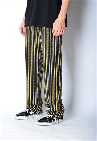 VINTAGE 90S UNISEX BLACK YELLOW STRIPED LIGHTWEIGHT PANTS
