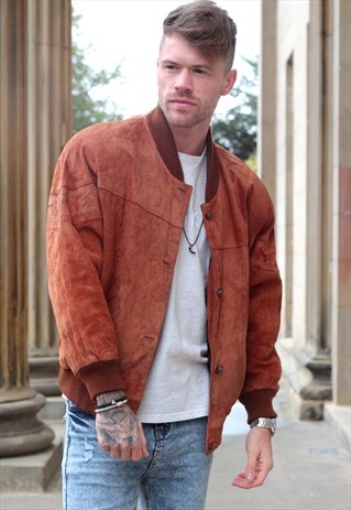 1980'S VINTAGE RUST BROWN SUEDE BOMBER JACKET