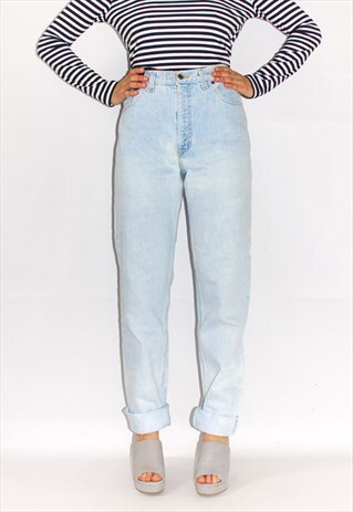 BLEACHED BLUE 80'S HIGH WAISTED MOM JEANS