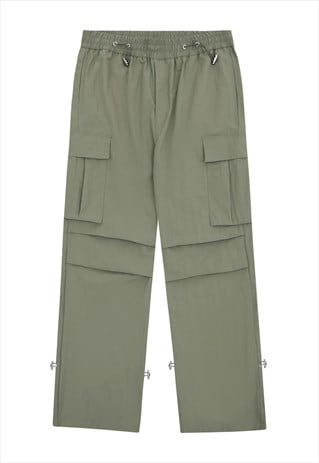 PARACHUTE JOGGERS CARGO POCKET PANTS SKATER TROUSERS GREEN