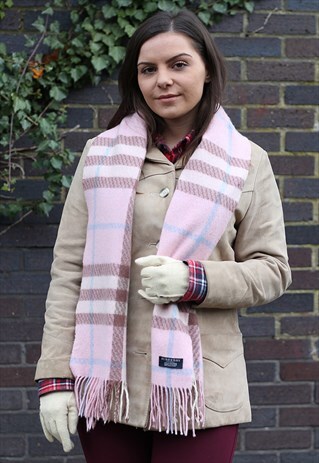 VINTAGE CASHMERE CHECKED SCARF PINK-AS142