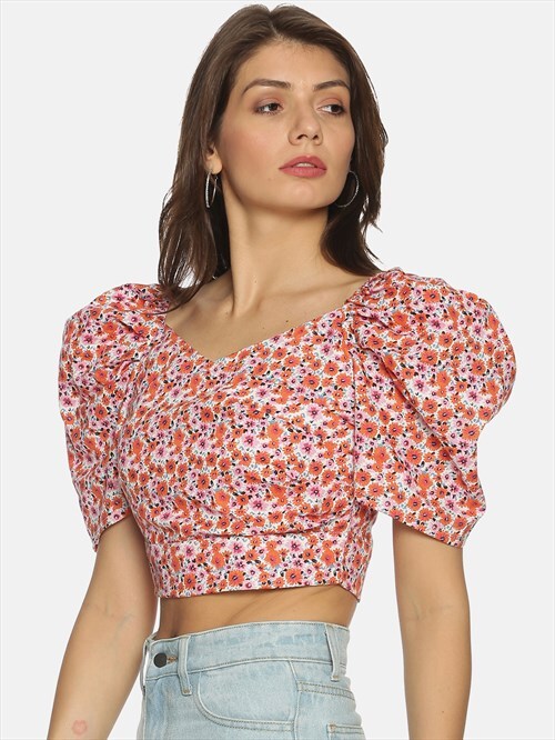 Puff Sleeve Wrap Crop Top