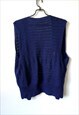 NAVY BLUE KNITTED DRAWSTRING SLEEVELESS BOHO CARDIGAN VEST L
