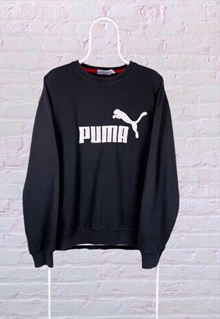 VINTAGE PUMA SWEATSHIRT SPELL OUT EMBROIDERED BLACK MEDIUM
