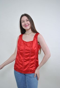 y2k shiny red top, hot tank LARGE size stretchy summer top 