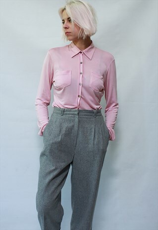 VINTAGE 90' BEAUTIFUL CLASSIC PASTEL PINK SILK SHIRT