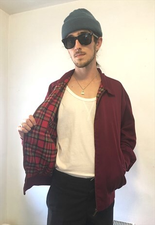 VINTAGE MAROON HARRINGTON WARRIOR TARTAN LINING JACKET