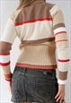 Y2K VINTAGE HIGH NECK DOUBLE ZIP UP CARDIGAN STRIPED S 