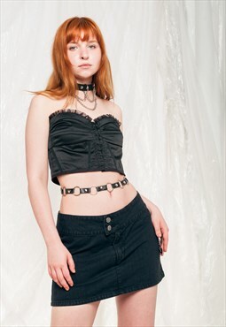 Vintage Denim Skirt Y2K Low Rise Ultra Mini in Black