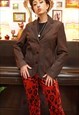 VINTAGE 90S REAL LEATHER BLAZER JACKET IN DARK BROWN