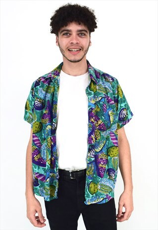 VINTAGE 90'S BLUE, PURPLE & GREEN FESTIVAL SHIRT