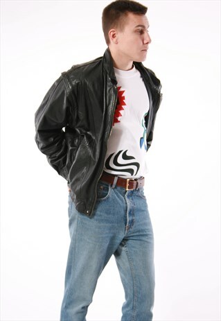 90S VINTAGE VTG RARE LEATHER BOMBER BIKER MOTO JACKET 13867