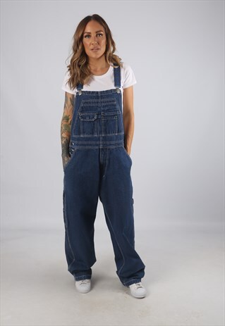 VINTAGE DENIM DUNGAREES BICH REWORKED UK L 14 (9AU)
