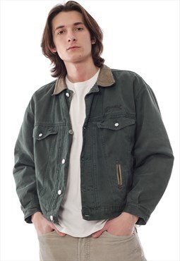 Vintage DIESEL Jacket Denim Work Blanket Lined 90s Green