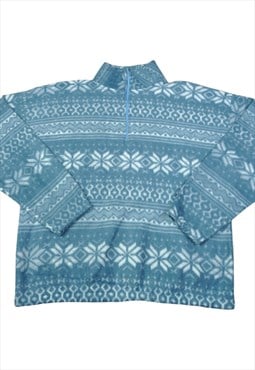 Vintage Fleece 1/4 Zip Retro Pattern Blue Large