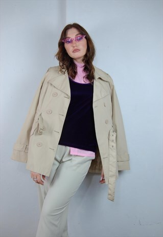 VINTAGE VERO MODA LIGHT CREAM Y2K TRENCH COAT JACKET