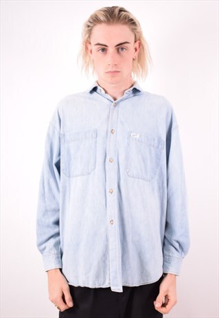 GUESS MENS VINTAGE DENIM SHIRT LARGE BLUE 90S