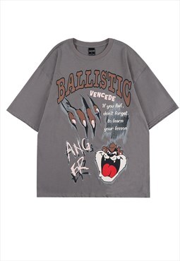 Tasmanian Devil print t-shirt Y2K tee skater retro top grey