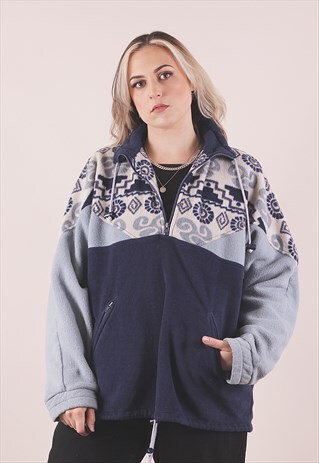 VINTAGE 90S CRAZY PRINT FLEECE JACKET BLUE /A15035