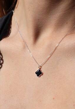 Black Clover Enamel Silver Charm Necklace