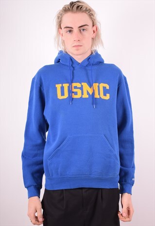 MENS VINTAGE HOODIE JUMPER MEDIUM BLUE 90S
